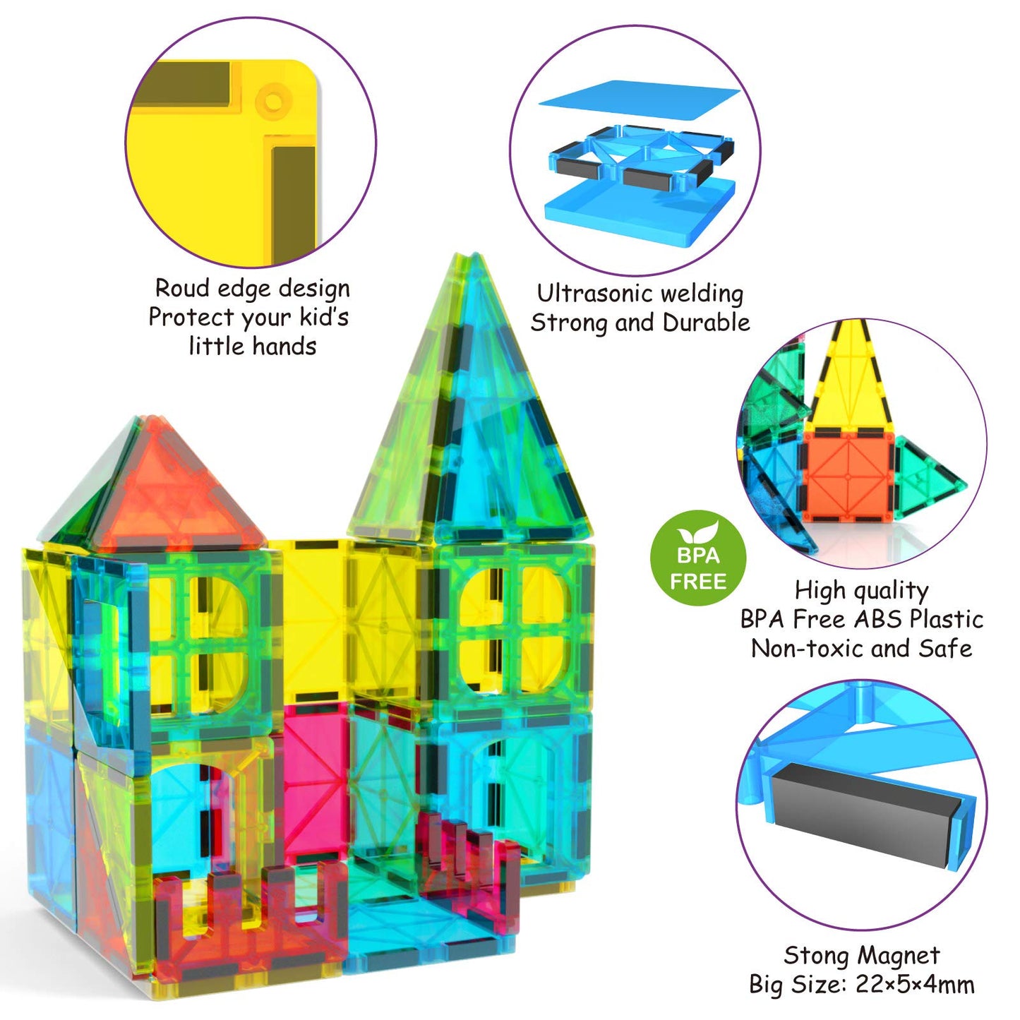 Jasonwell Magnetic Tiles Kids Magnetic Blocks Building Sets 3D Magnet Tile Building Blocks Toy Construction Educational STEM Toys Gifts for Toddlers Boys Girls 3 4 5 6 7 8 9 10 + Year Old