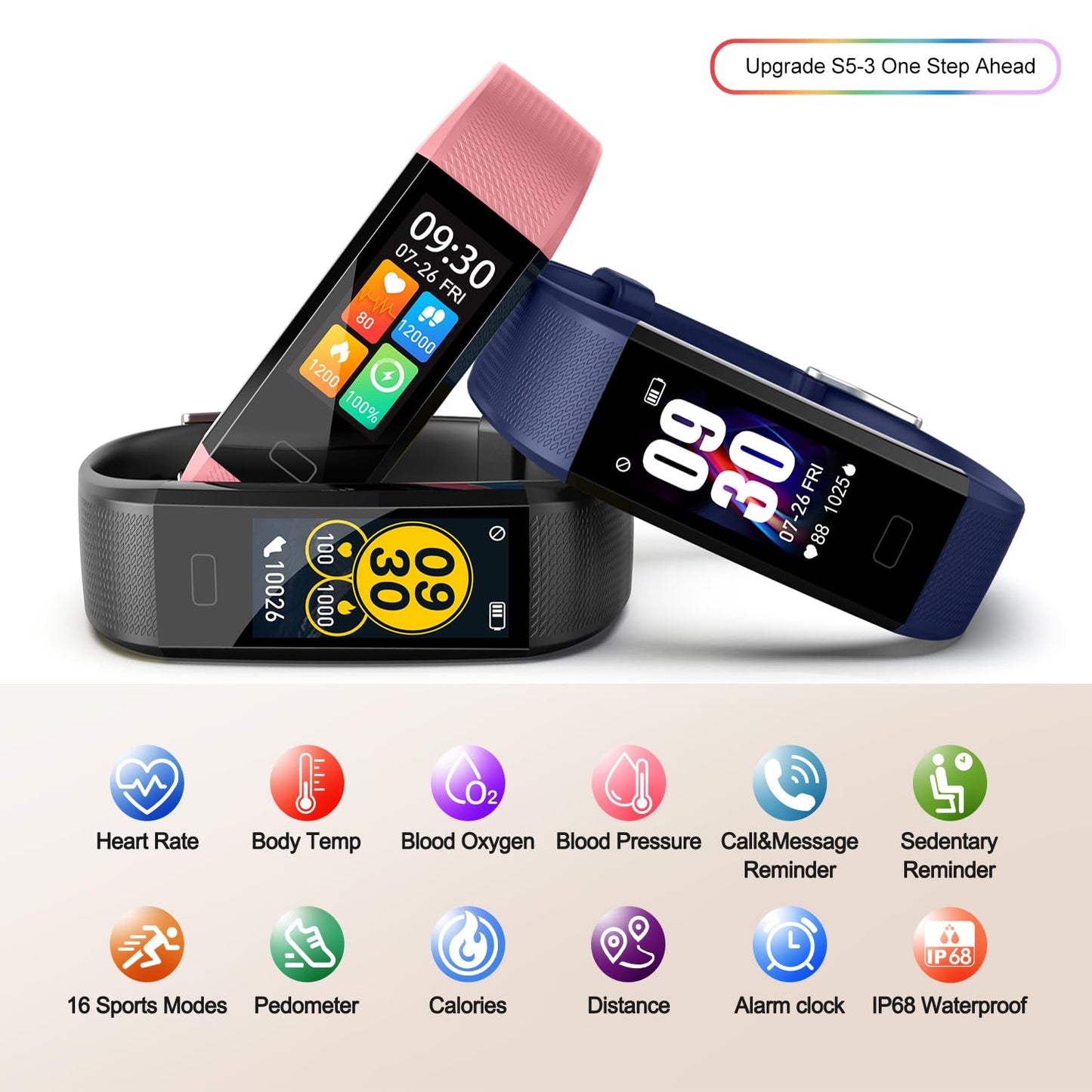 ENGERWALL Fitness Tracker with Step/Distance/Calories Counter, Activity Tracker with Heart Rate Monitor, Slim Style Watch IP68 Waterproof, Sleep Monitor Tracker, Pedometer Watch for Women Men