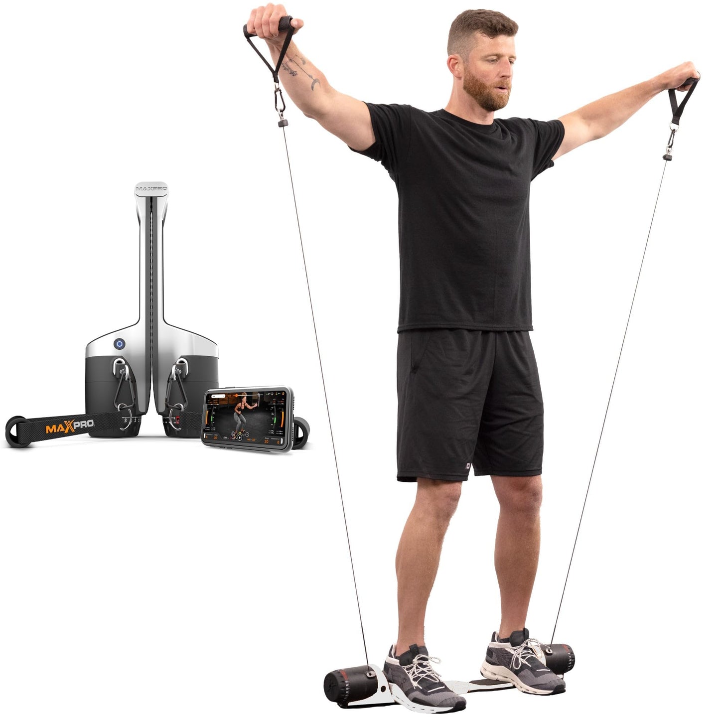 MAXPRO Fitness: Cable Home Gym | As Seen on Shark Tank | Versatile, Portable, Bluetooth Connected | Strength, HIIT, Cardio, Plyometric, Powerful 5-300lbs Resistance, Raw Metal SmartConnect Only