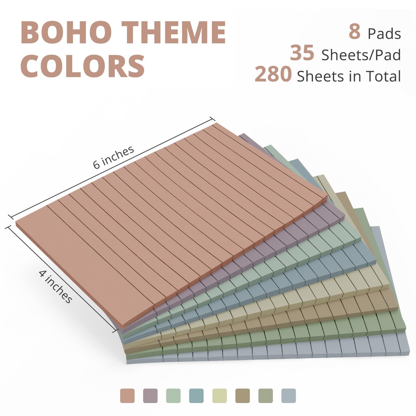 Lined Sticky Notes, 8 Pads, 4x6 inches Aesthetic Sticky Note Pads with Lines, Neutral Boho Self-Stick Note Pads, Perfect for Office Home School Desk Accessories, 35 Sheets/pad - Vintage Colors