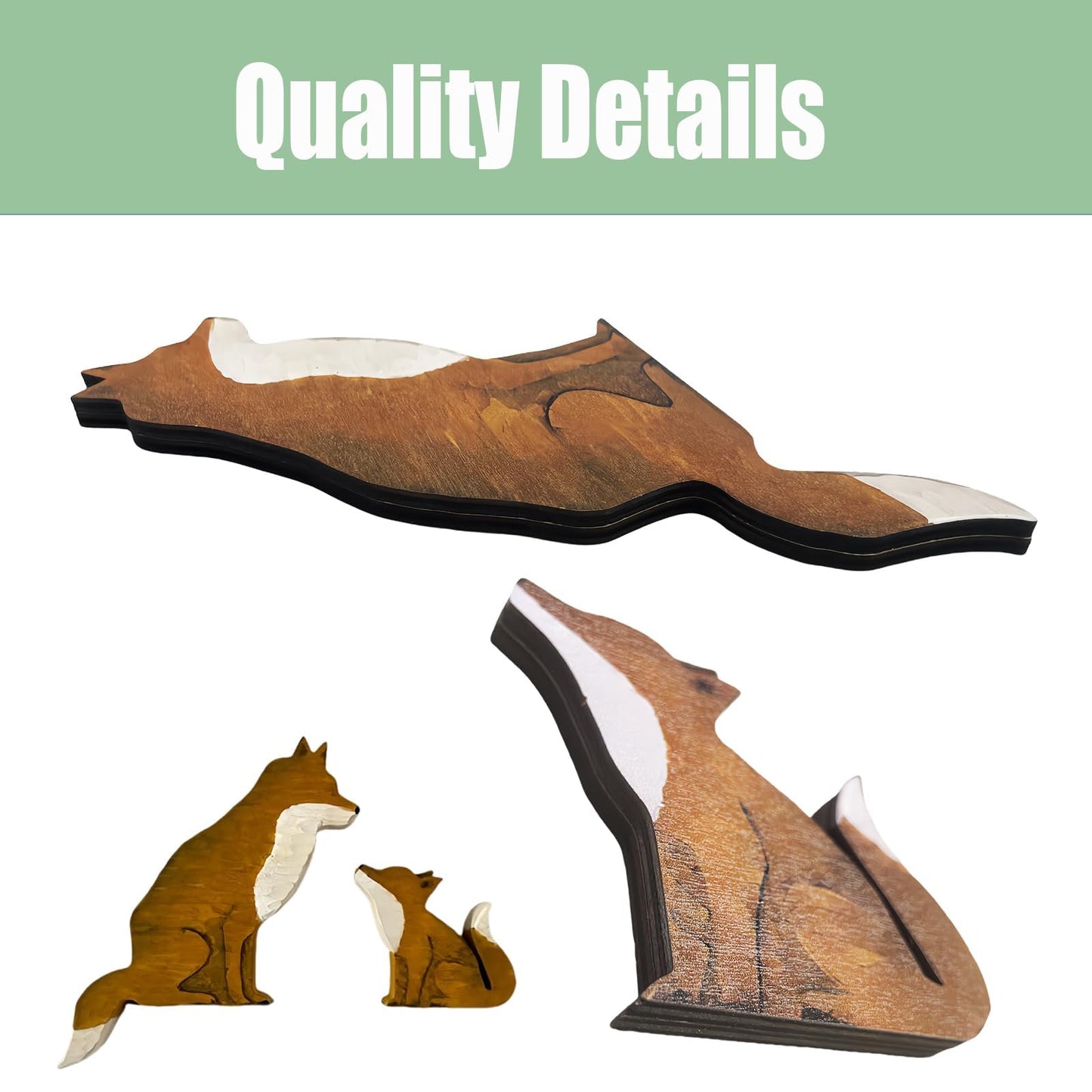 Mama and Baby Fox Door Topper Adorable Fox Shape Statue Door Corner Sculpture for Handcrafted Wood Decor Sign, Creative Wooden Art Figurine Ornament for Garden Living Room Bedroom Office (Baby+Mama)