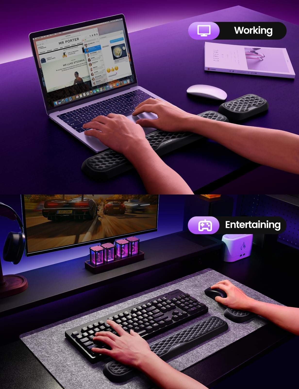 Vaydeer Wrist Rest for Keyboard and Mouse, Computer Ergonomic Wrist Support Pad, Soft Memory Foam Arm Cushion for Desk, Palm Hand Office Laptop Typing