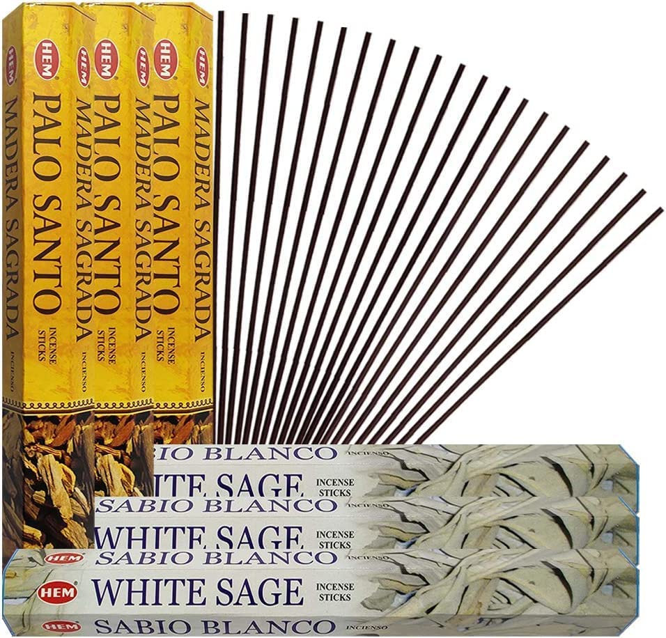 White Sage Incense Sticks and Hem De Palo Santo Incense Sticks with Incense Holder Bundle for Smudging Smudge kit Natural Inciensos Aromaticos Home Fragrance