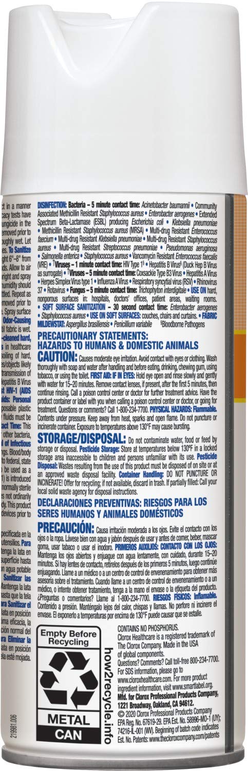 CloroxPro Healthcare Citrace Hospital Disinfectant & Sanitizer Aerosol Spray, Healthcare Cleaning and Industrial Cleaning, Clorox Disinfecting Spray, Citrus, 14 Ounces - 49100
