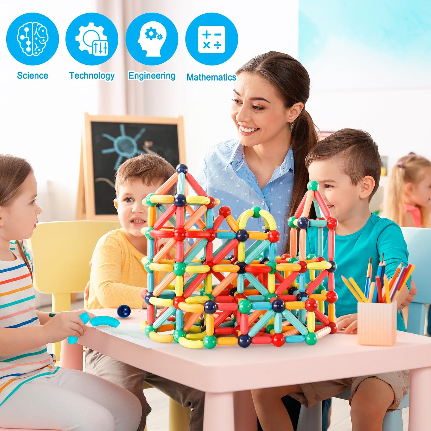 DMOIU Magnetic Building Blocks STEM Educational Toy for Kids Montessori Learning Sticks and Balls Preschool Sensory Toys for Toddlers Gift for 3 Year Old Boys & Girls