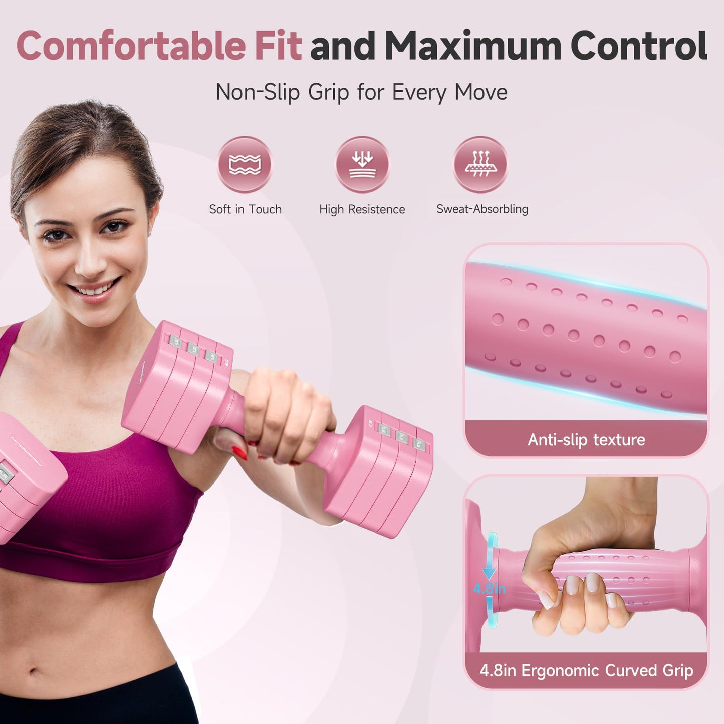 FEIERDUN Adjustable Dumbbells Set (2-10 lbs) for Home Gym – Quick Adjustment Hand Weights for Effective Full Body Workouts, Ideal for Men/Women