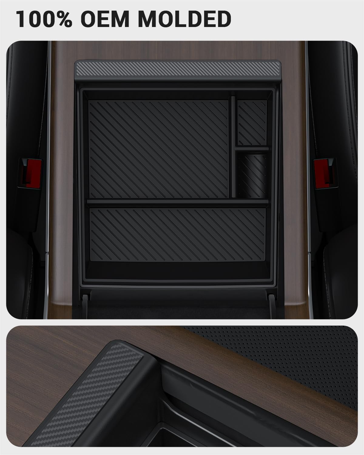 BASENOR Upgraded 2022-2025 Tesla Model S Model X Center Console Organizer Tray(Carbon Edition), Armrest Storage Box for Model S/Model S Plaid Model X/Model X Plaid Interior Accessories