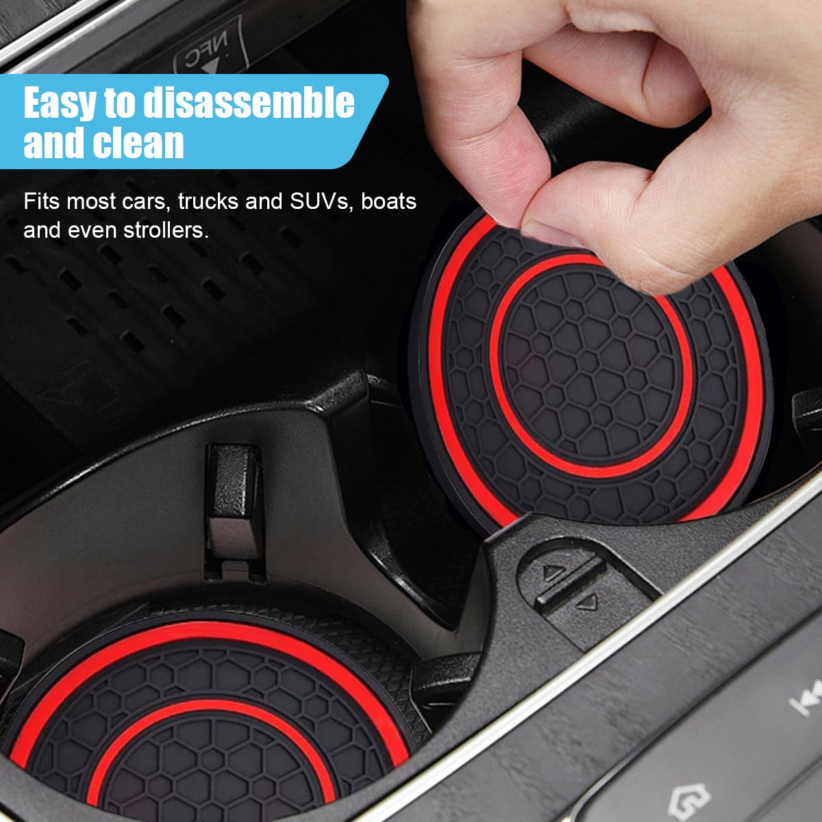 2PCS Car Cup Holder Coasters, 2.75 Inch Auto Non-Slip Anti Dust Cup Mats, Console Cup Holder Insert Coaster Auto Insulated Mats, Universal Interior Accessories for Most Cars (Red)