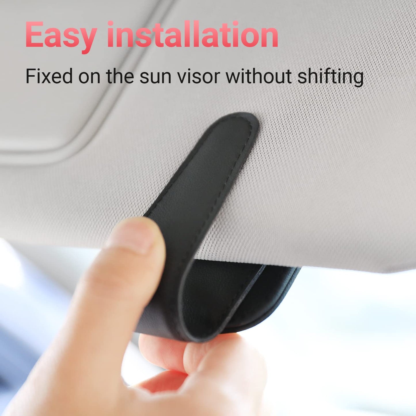 KanSmart Sunglass Holder for Car Sun Visor, Magnetic Sunglasses Clip, Leather Glasses Eyeglass Holder and Ticket Card Clip, Auto Interior Accessories Universal for Car SUV Truck Pickup -Black