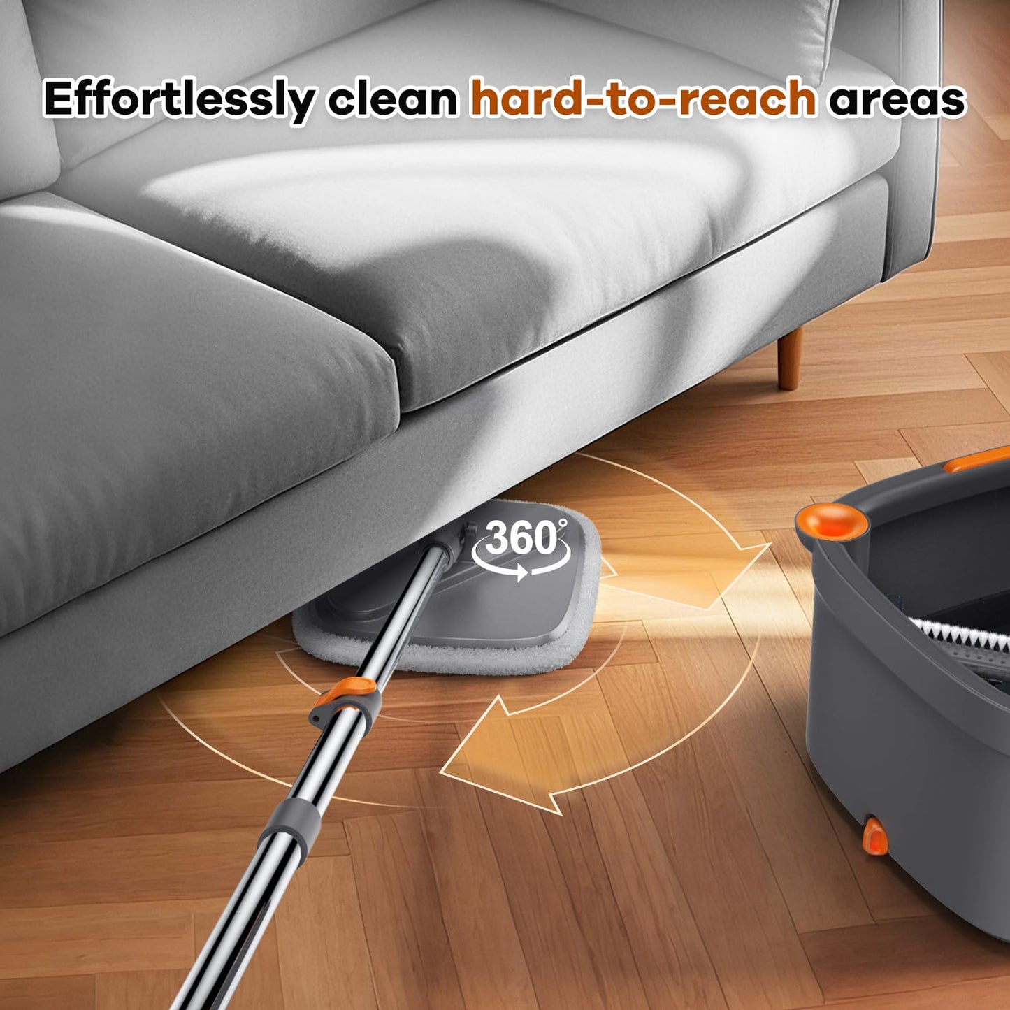 BOMIDI Spin Mop and Bucket System, Includes Dual Compartment Mop Bucket with Thick Washable Microfiber Pads for Home Cleaning (Mop Set with 4 Pads)