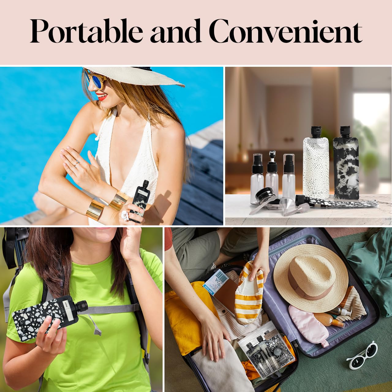 Kitsch Travel Bottles for Toiletries - TSA Approved Bottles, Refillable, Leak-Proof Travel Size Containers, Essentials Kit for Shampoo, Conditioner, Lotion and More - 11 Pack