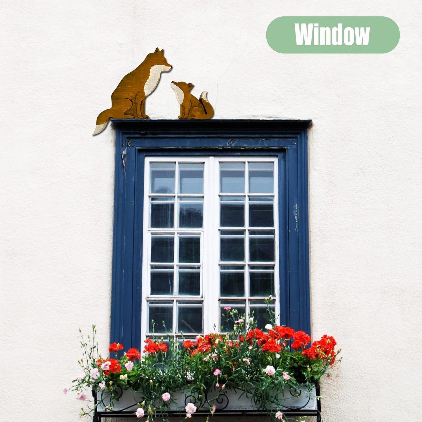 Mama and Baby Fox Door Topper Adorable Fox Shape Statue Door Corner Sculpture for Handcrafted Wood Decor Sign, Creative Wooden Art Figurine Ornament for Garden Living Room Bedroom Office (Baby+Mama)