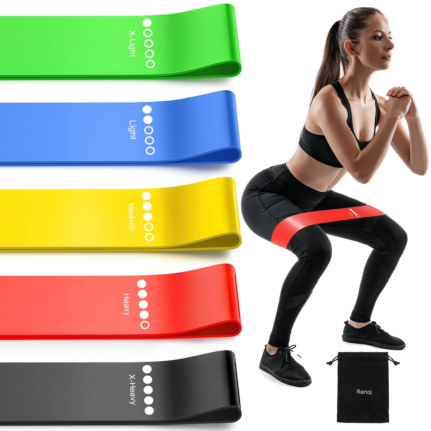 Resistance Bands for Working Out, Elastic Pilates Flexbands Exercice Bands for Physical Therapy, Yoga Starter Set of Stretch Bands for Booty Legs