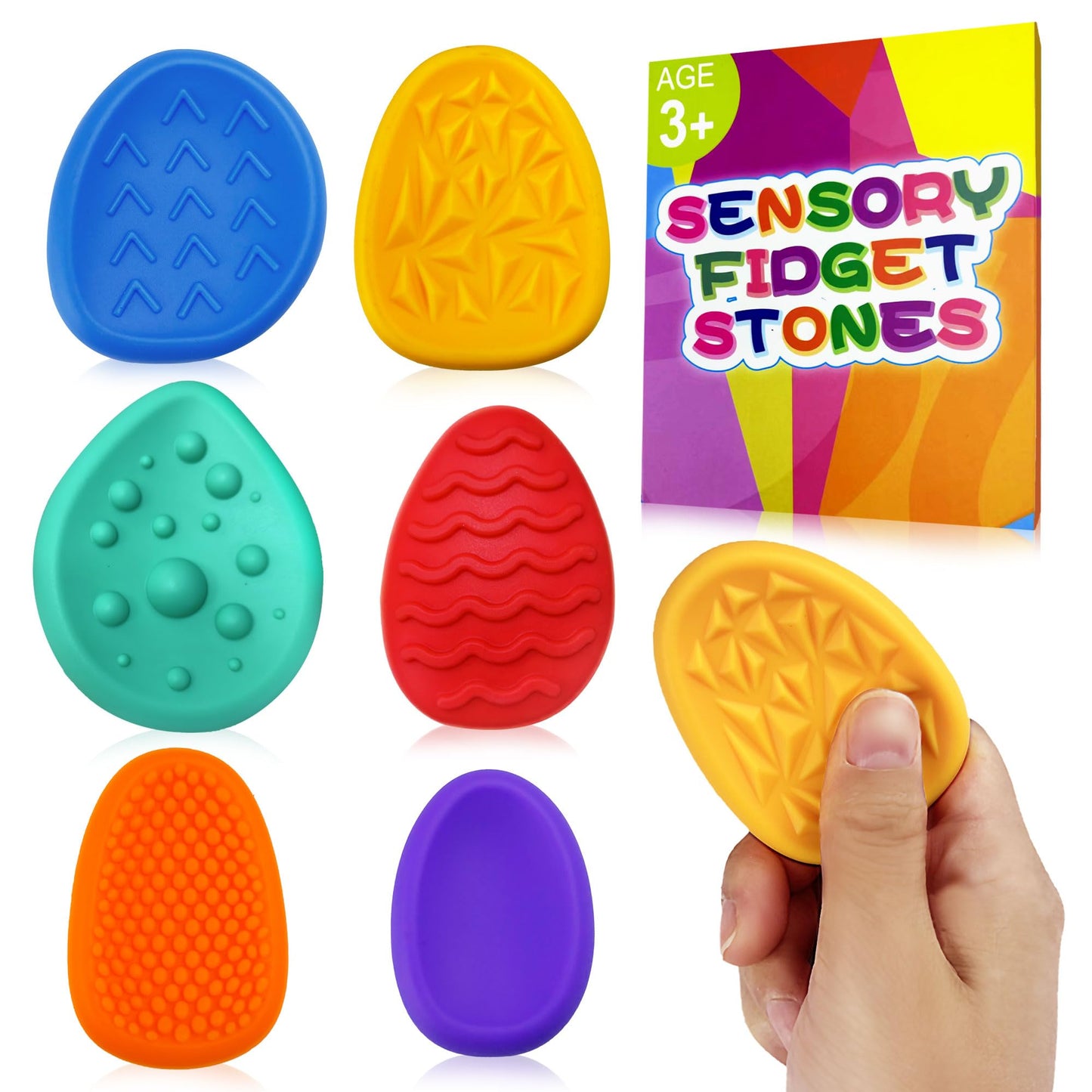 Fidget Sensory Toys for Kids Adults 6 PC Easter Basket Stuffers Silicone Worry Stone for Autism ADHD Teens Silent Calm Down Toy Quiet Fidgets Stress Items Anxiety Relief Gift for Classroom Prizes