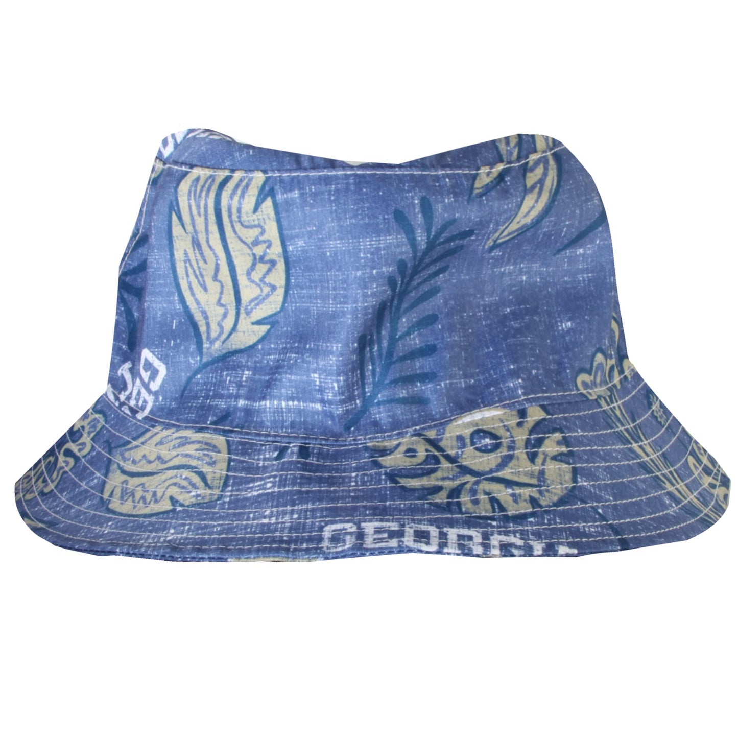 Wes and Willy Mens College Hawaiian Vintage Floral Bucket Hat(Georgia Tech Yellow Jackets, L/XL)
