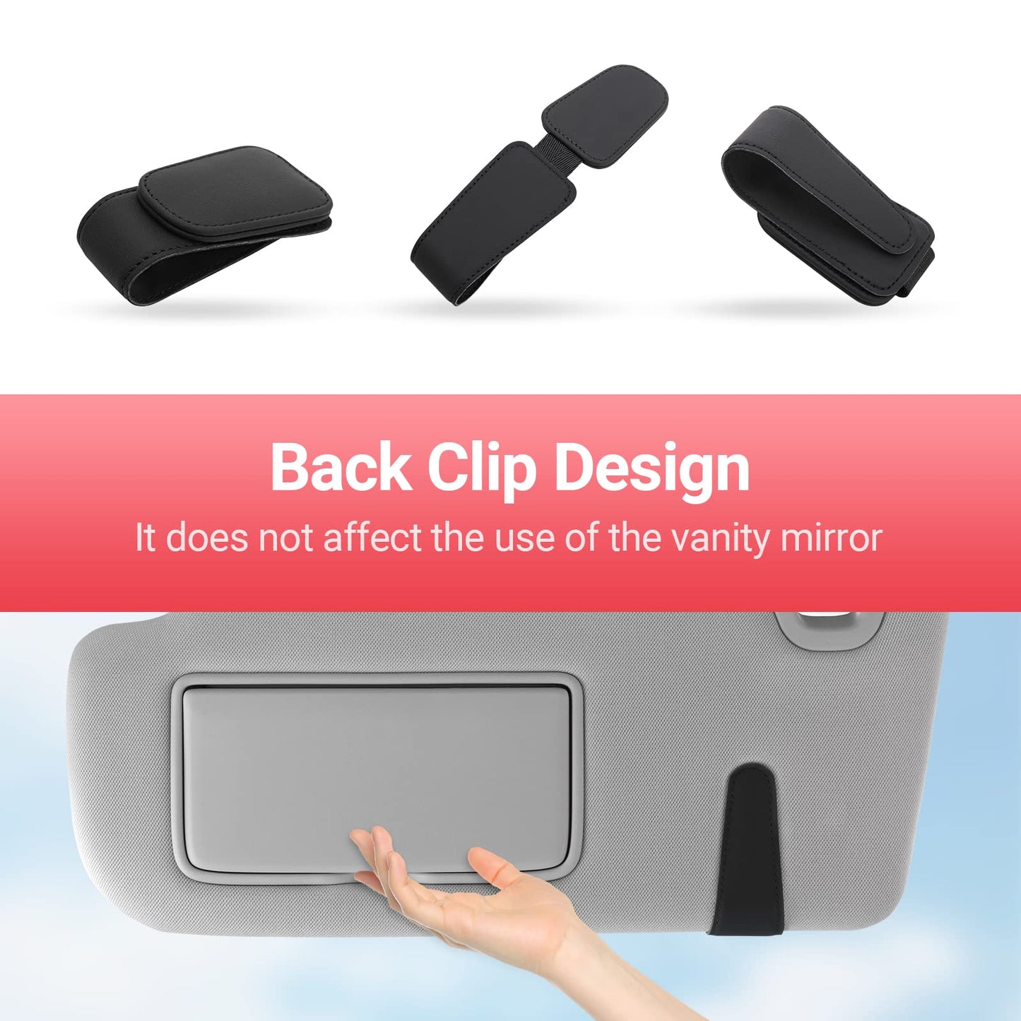 KanSmart Sunglass Holder for Car Sun Visor, Magnetic Sunglasses Clip, Leather Glasses Eyeglass Holder and Ticket Card Clip, Auto Interior Accessories Universal for Car SUV Truck Pickup -Black