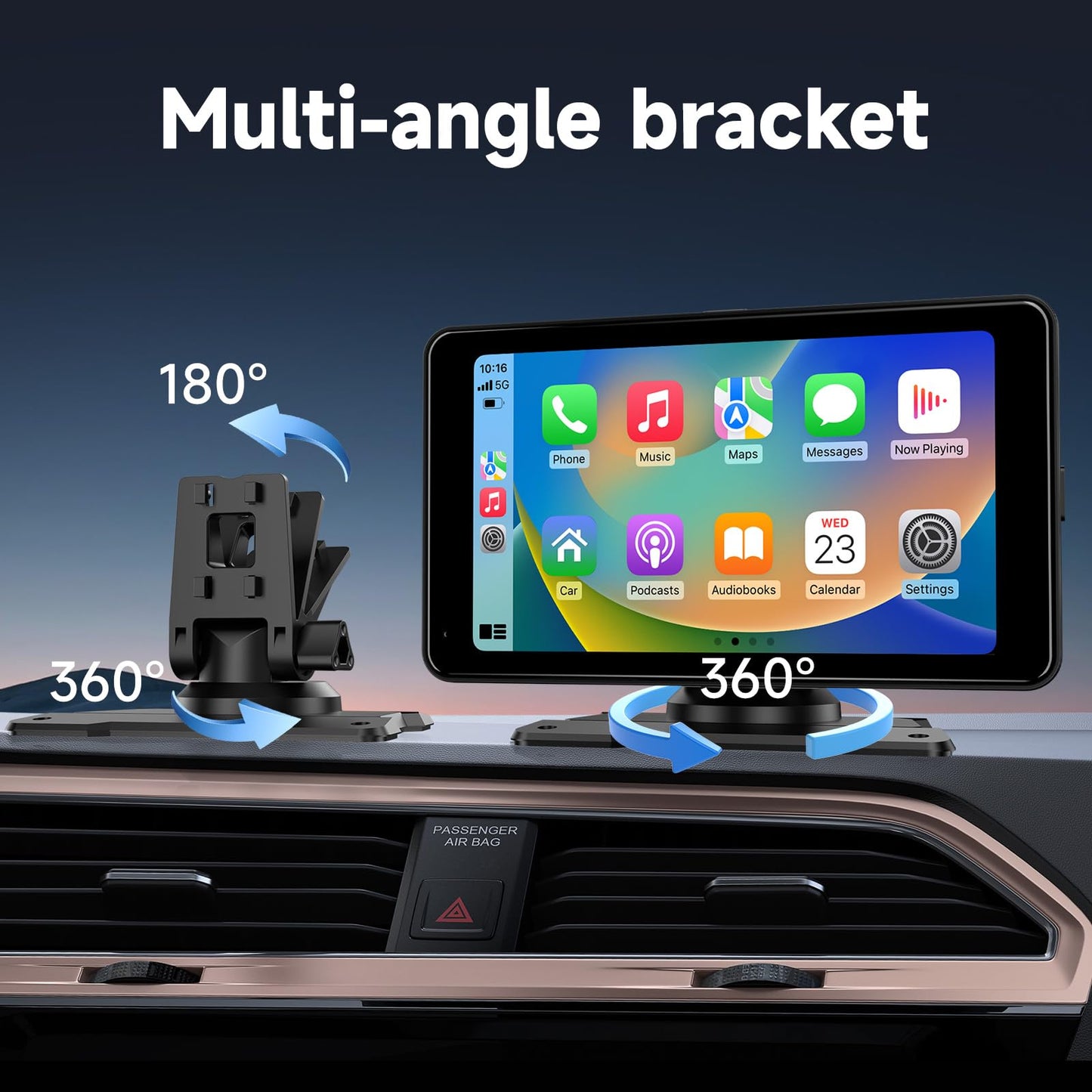 Portable Wireless Carplay Screen for Car, 4K HD A-pple CarPlay & Android Auto Touchscreen with Backup Camera/Mirror Link/Car Audio Receivers/Bluetooth/Siri/GPS Navigation-7 Inch