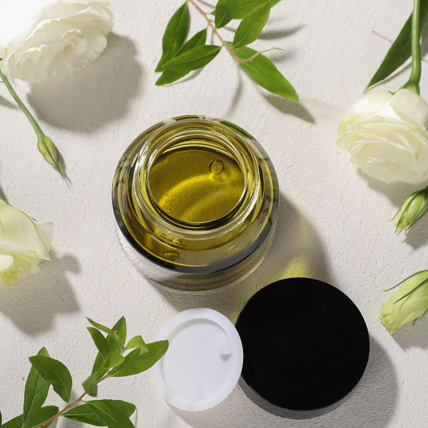 1.7 oz Glass Cosmetic Jars With Lids, 3 Pack Small Containers, 50 ml Green Empty Makeup Jars for Sample, Cream, Lotion