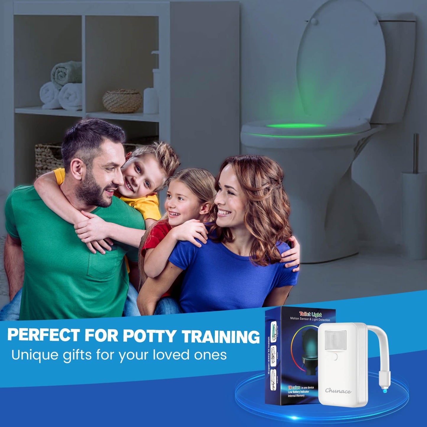 2 Pack Toilet Night Lights with Motion Activated Sensor,16-Color Changing LED Inside Toilet Bowl Nightlight, Cool Stuff for Bathroom Accessories Decor, Unique Gadgets for Men and Kids Brithday Gifts