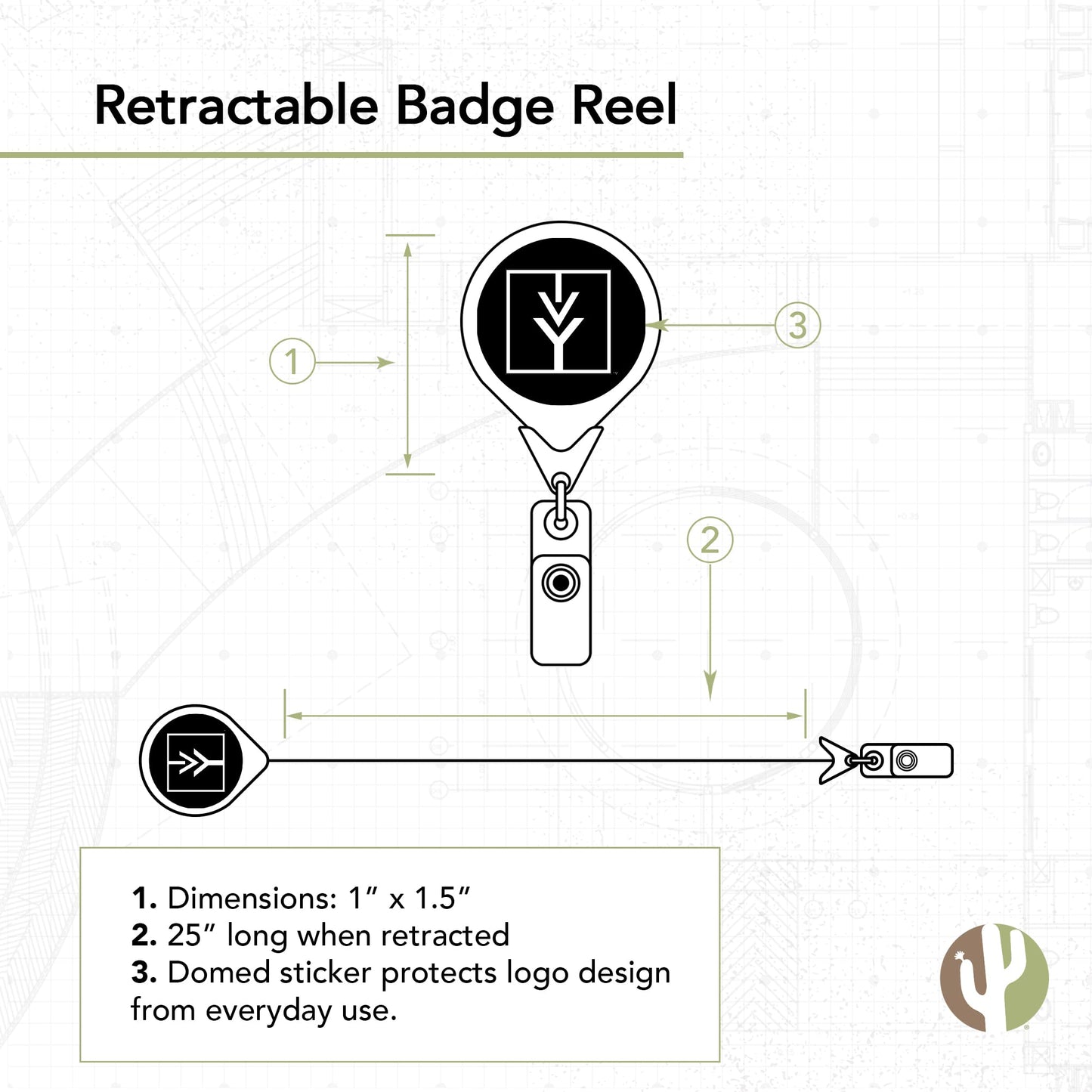 Desert Cactus Ivy Tech Community College Retractable Badge Holder ID Reel with Ticket Clip for Lanyard, Work, School & Office Access