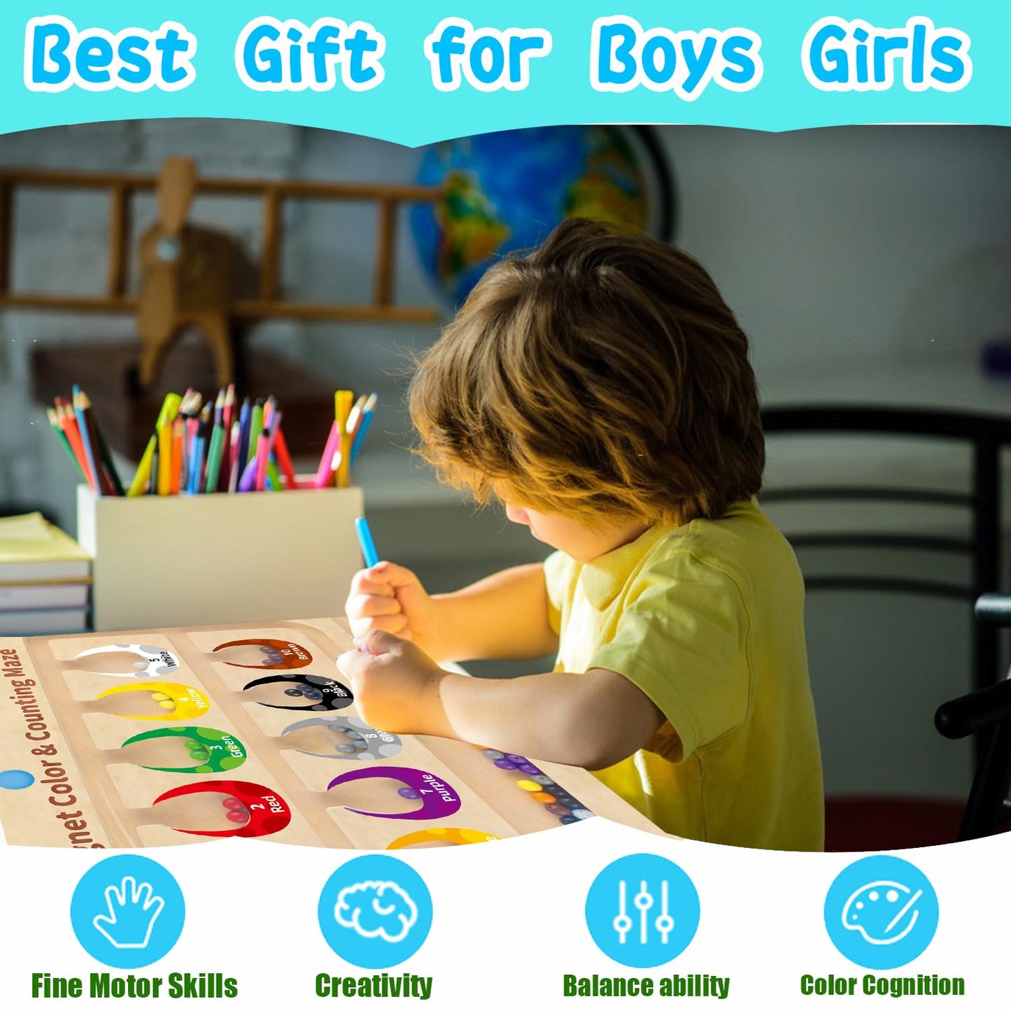 HONGID Dinosaur Toys,Magnetic Color and Number Maze, Montessori Toys for 2 3 4 5 Year Old,Learning Educational Sensory Toys for Toddlers and Kids Boys Girls,Christmas Stocking Stuffers for Kids
