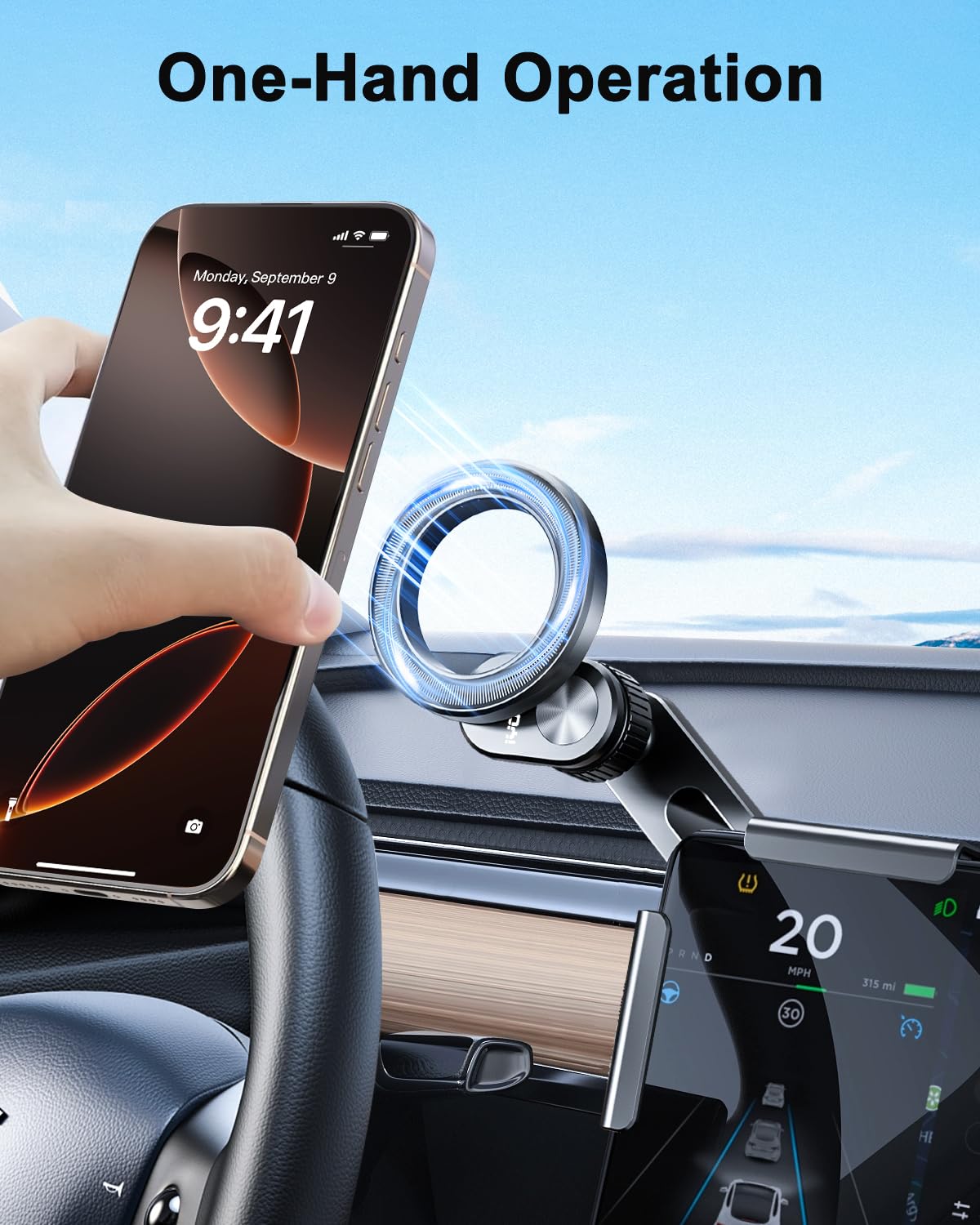 IYOFINE Tesla Phone Mount for tesla model y accessories 2025, No Glue Required, for MagSafe Magnetic Car Dash Phone Holder for Tesla Model 3/Y/S/X/Cybertruck Accessories (for Model 3/Y/S/X/Cybertruck)