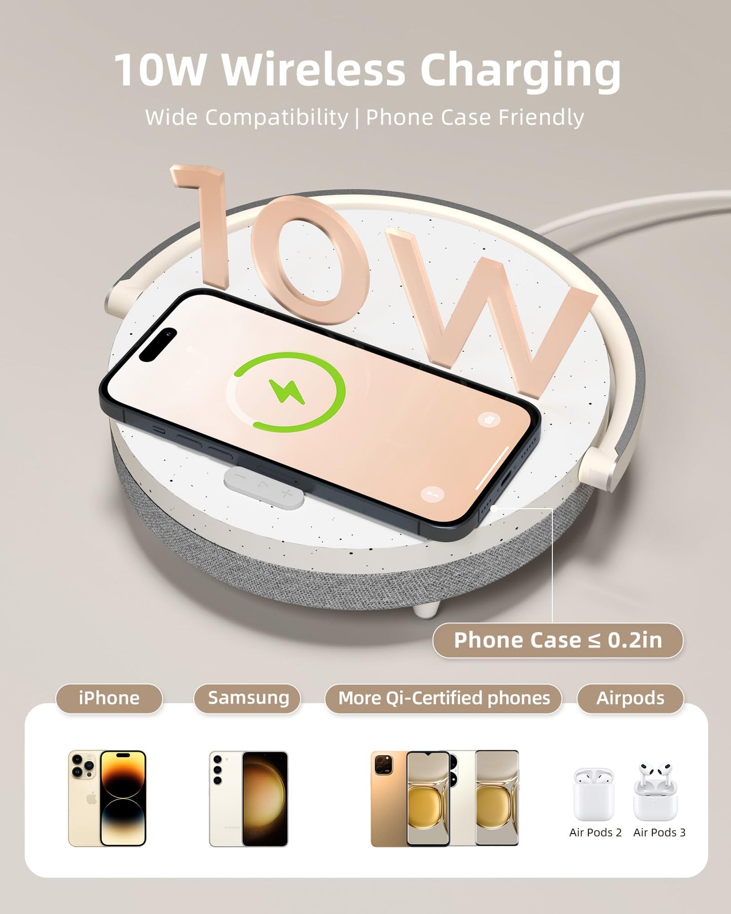 EZVALO Gift for Her, Music Table Lamp with Wireless Charger, 4 in 1 Touch Bedside Lamp, Portable Bluetooth Speaker, Phone Holder, Dimmable LED Night Lights Birthday Gifts for Women, Men, Dad, Mom