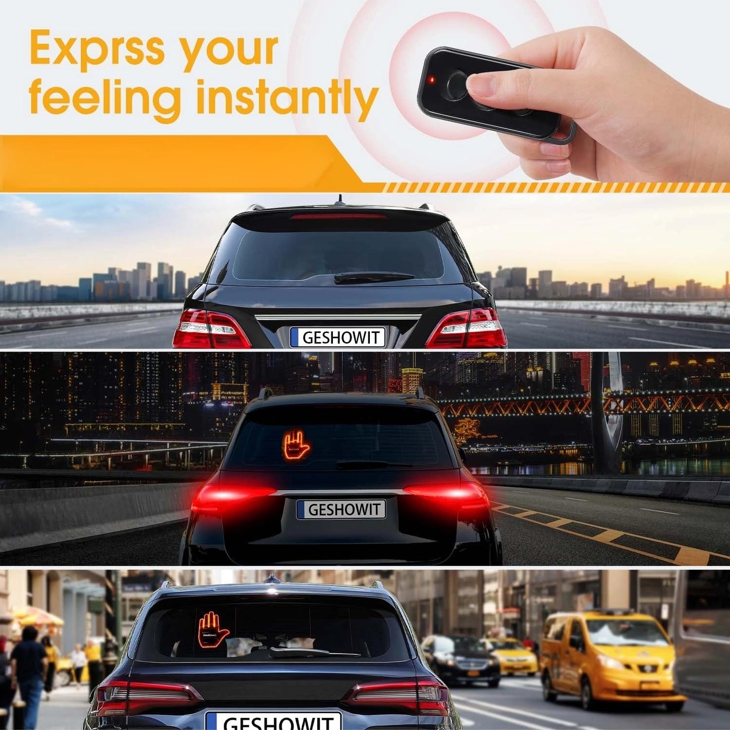 Car Accessories for Men, Truck Gadgets with Remote - Give The Finger Salute & Love & Wave to Drivers - Ideal Gifted Vehicle Stuff, Funny Gifts for Drivers, Road Rage Signs for Men and Women