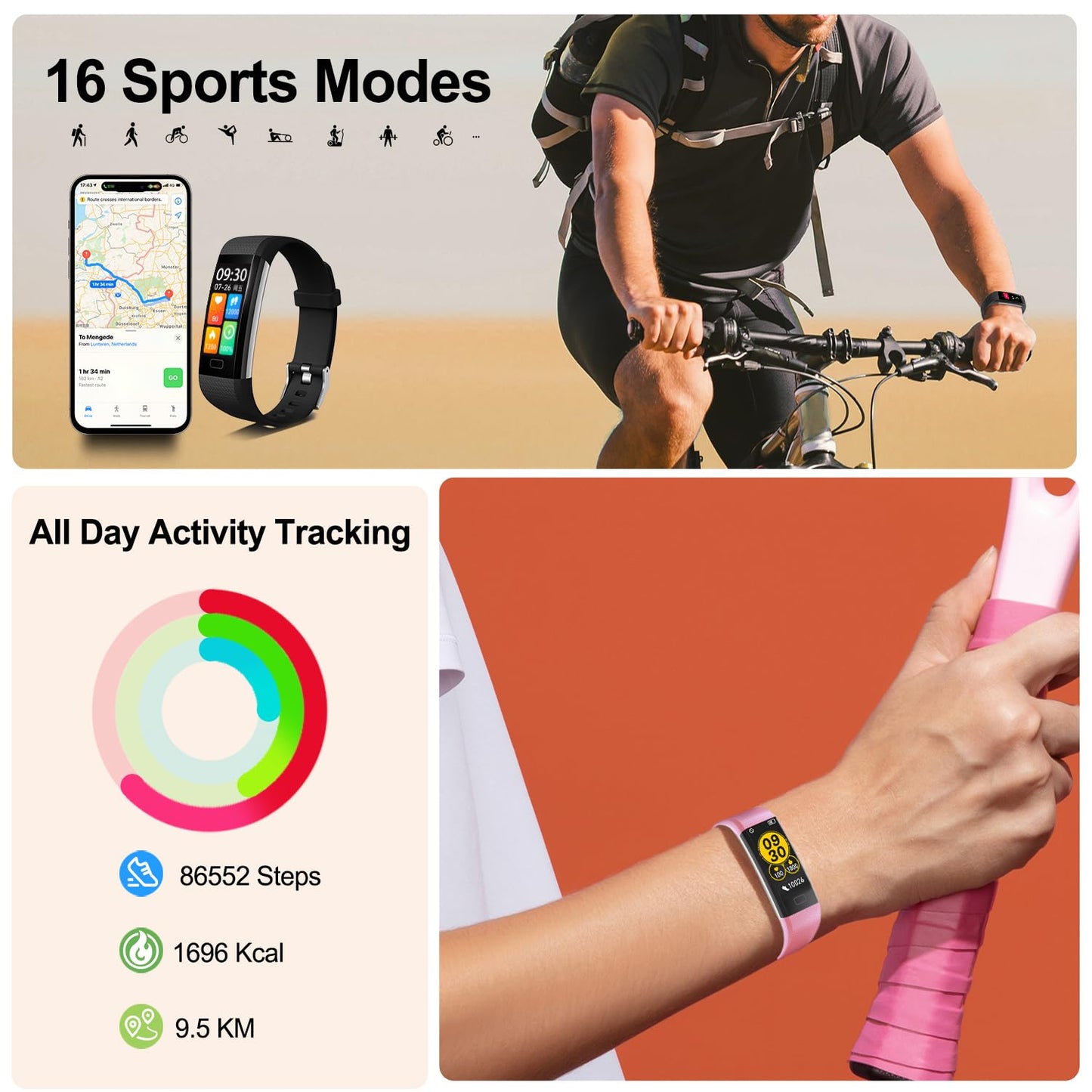 ENGERWALL Fitness Tracker with Step/Distance/Calories Counter, Activity Tracker with Heart Rate Monitor, Slim Style Watch IP68 Waterproof, Sleep Monitor Tracker, Pedometer Watch for Women Men