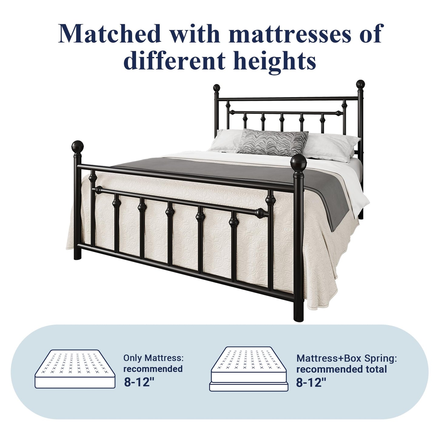 Allewie 14 Inch Queen Size Metal Platform Bed Frame with Victorian Vintage Headboard and Footboard/Under Bed Storage/No Box Spring Needed/Easy Assembly/Noise Free/Mattress Foundation/Black