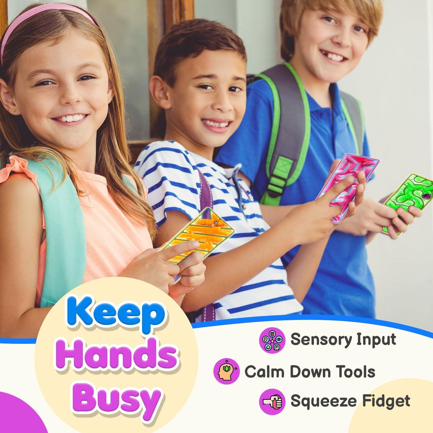 Squishy Sensory Fidget Autism Toys for Kids: Sensory Toys for Sepcial Need 6 Pack Maze - Quiet Fidget Sensory Toys Filled Goo for Calming Down Classroom - Easter Basket Essentials