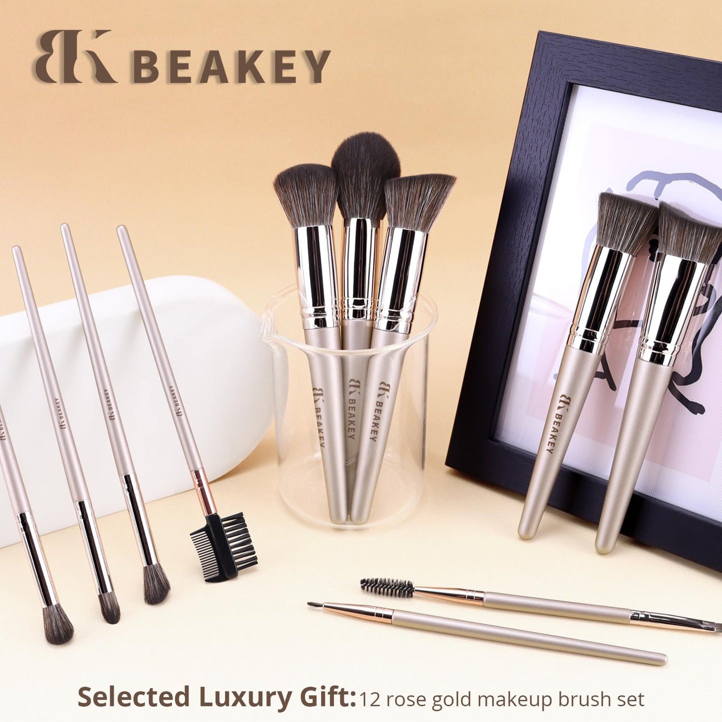BEAKEY Vegan Makeup Brush Set: Soft Synthetic Brushes for Foundation & Eyeshadow, High-Density, Precise, Easy to Clean, Durable Handles