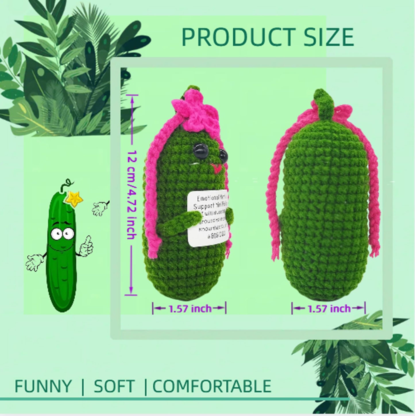 KALAWALK Funny Crochet Pickles 1 Pcs with Affirmations Cards for Inspirational Novelty Good Luck Gift and Party Decorations (KK-CKD04- REDCUM)