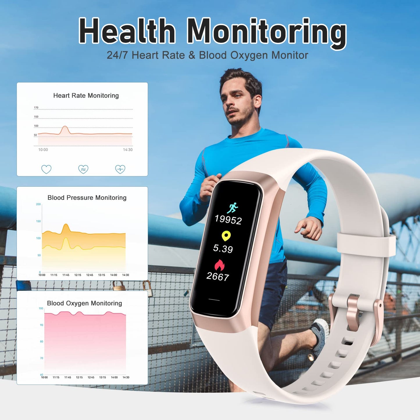 Zeacool Fitness Tracker with 24/7 Heart Rate, Blood Oxygen Blood Pressure Sleep Monitor, Activity Trackers 5 ATM Waterproof,Step Calorie Counter Pedometer Health Smart Watch for Women Men(Beige)