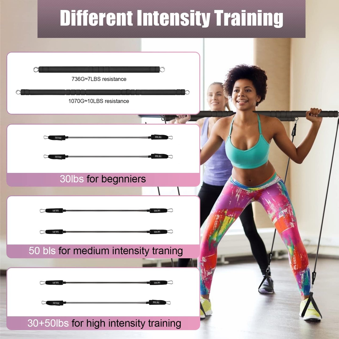 Pilates Bar Kit with Resistance Band-Multifunctional Portable Weighted Exercise Pilates Bar, Home Gym with Beginner Workout Equipment, Yoga Set for Full Body
