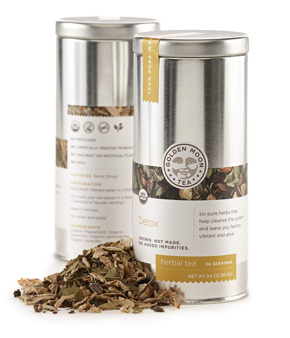 Golden Moon Organic Herbal Detox Tea - Loose Leaf, Non GMO - Travel Tin (36 Servings)