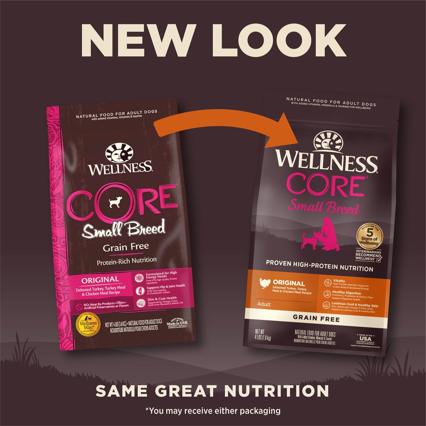 Wellness CORE Grain-Free High-Protein Small Breed Dry Dog Food, Natural Ingredients, Made in USA with Real Meat (Adult, Turkey, 4-Pound Bag)