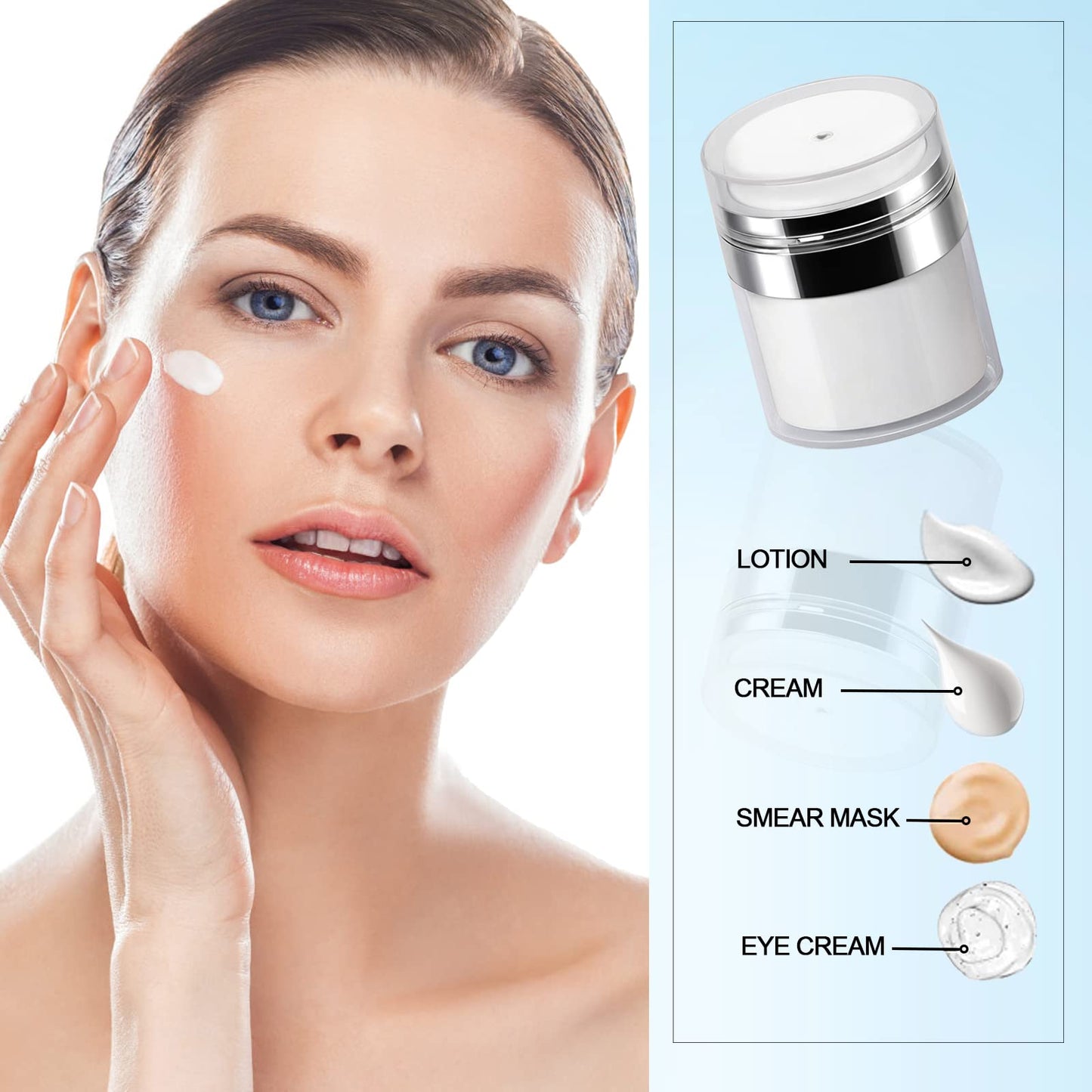 Airless Pump Jar - 0.5 Oz Travel Lotion Container Pump Dispenser for Cream, Mothers Birthday Gifts for Mom, Refillable Empty Jar Vacuum Bottle for Moisturizer, Skincare, Makeup