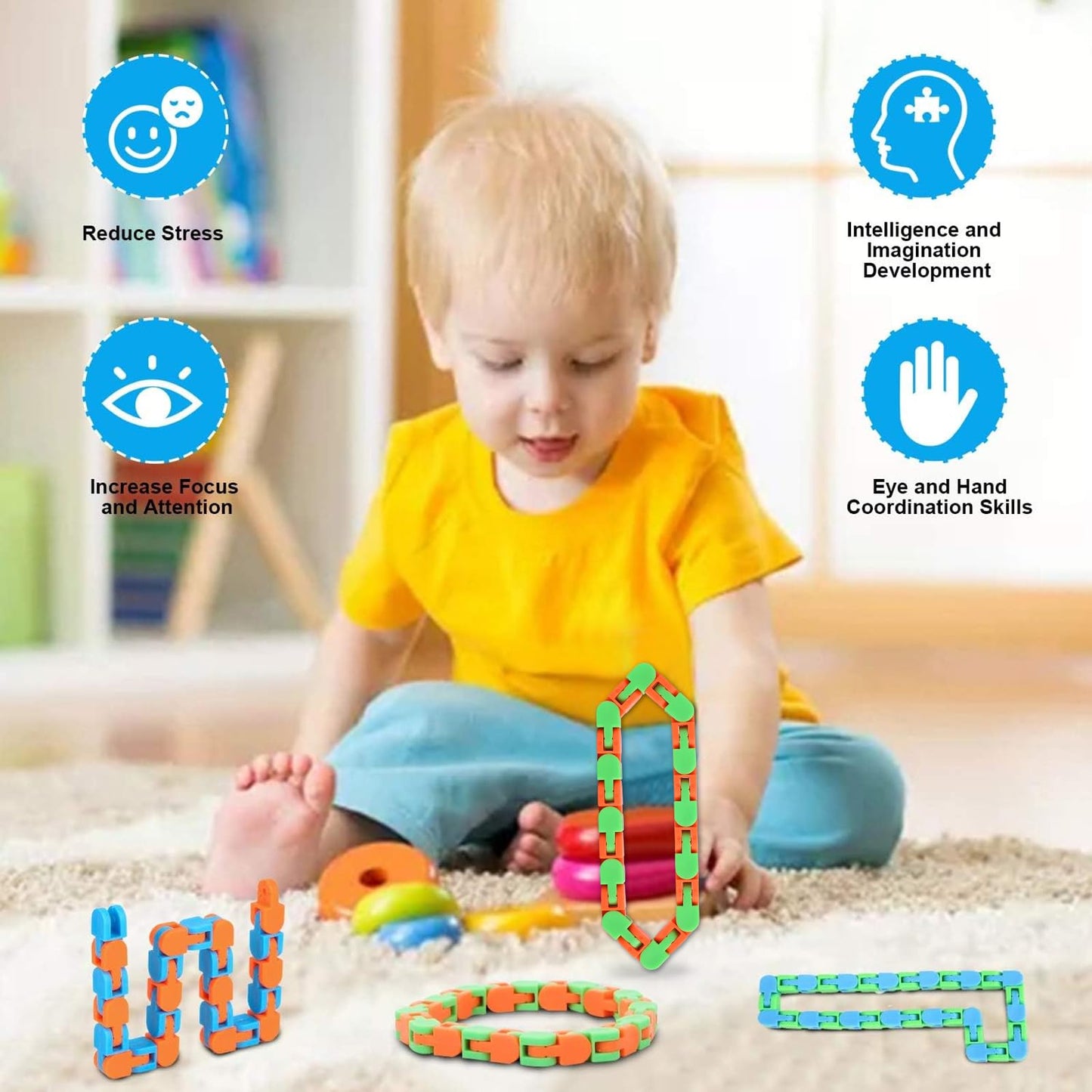 8Pcs Easter Basket Stuffers Fidgets Wacky Tracks Fidget Toys for Kids Classroom Students Gifts School Prizes Sensory Autism Snap Click Snake Adults Stress Relief