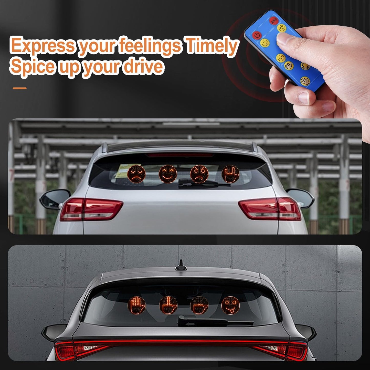 4 Emojis and 4 Gestures Middle Finger Car Light with Remote, Road Rage LED Sign for Car, Ideal Gifted Car Accessories, Fun Car Gadgets for Men and Women