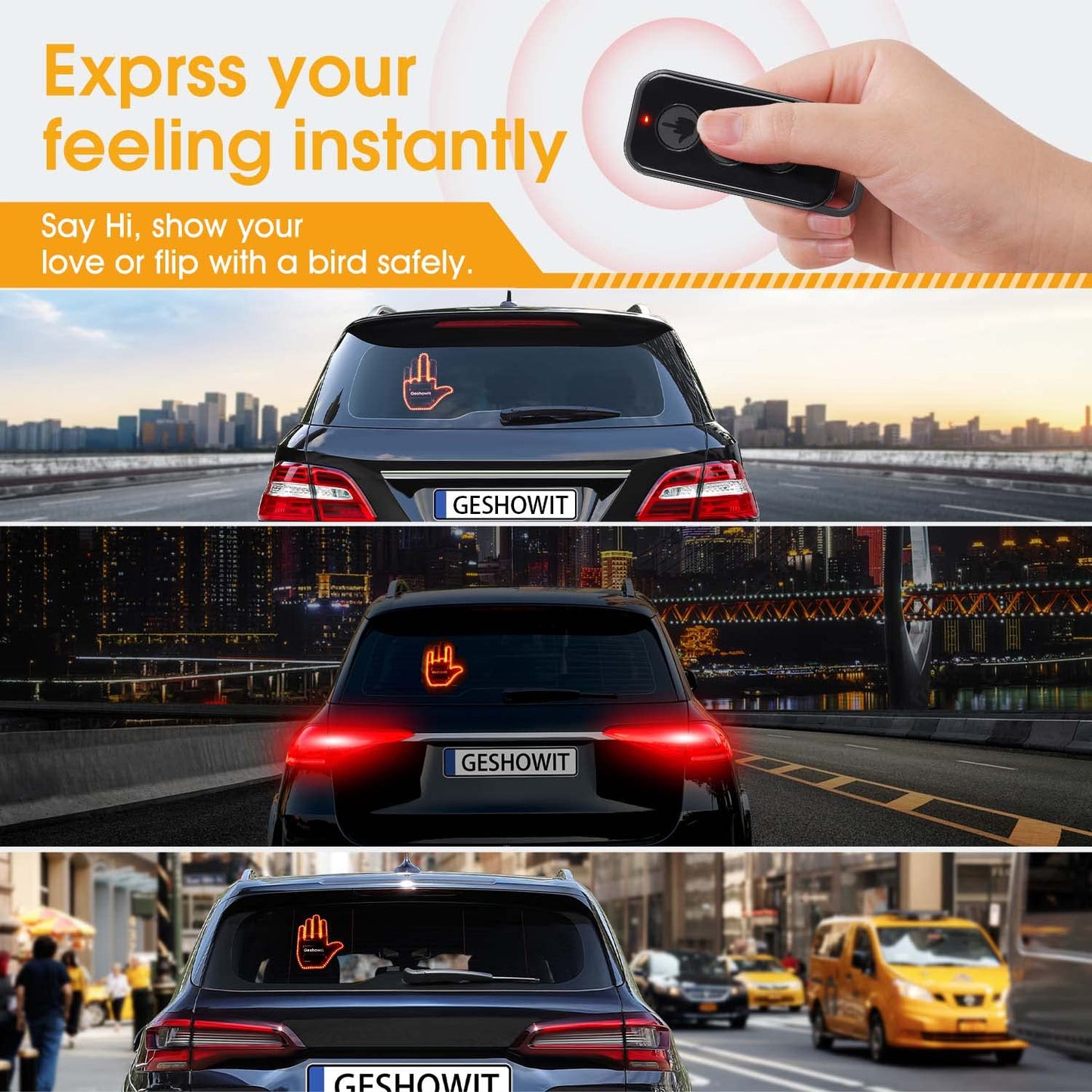 Car Accessories for Men, Car Middle Finger Light with Remote - Give The Bird & Wave & Love to Drivers - Truck Accessories, Finger Flicker LED Hand Gesture Signs, Ideal Gift for Men and Women