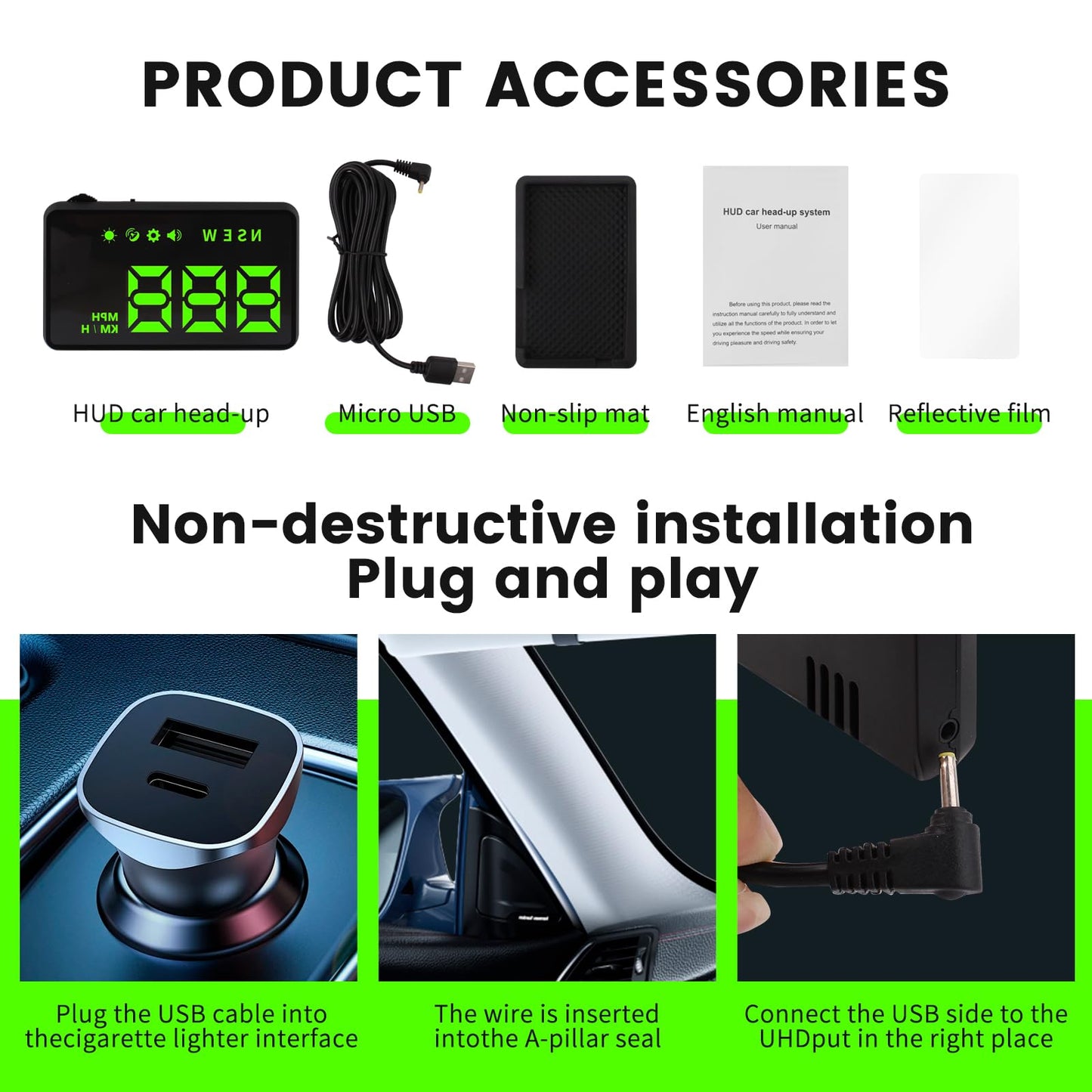 Heads up Display for Cars,HUD,Head up Display for Car,Car Speedometer Display,Automatic Brightness Adjustment,Speeding Alert,USB Cable Plug & Play