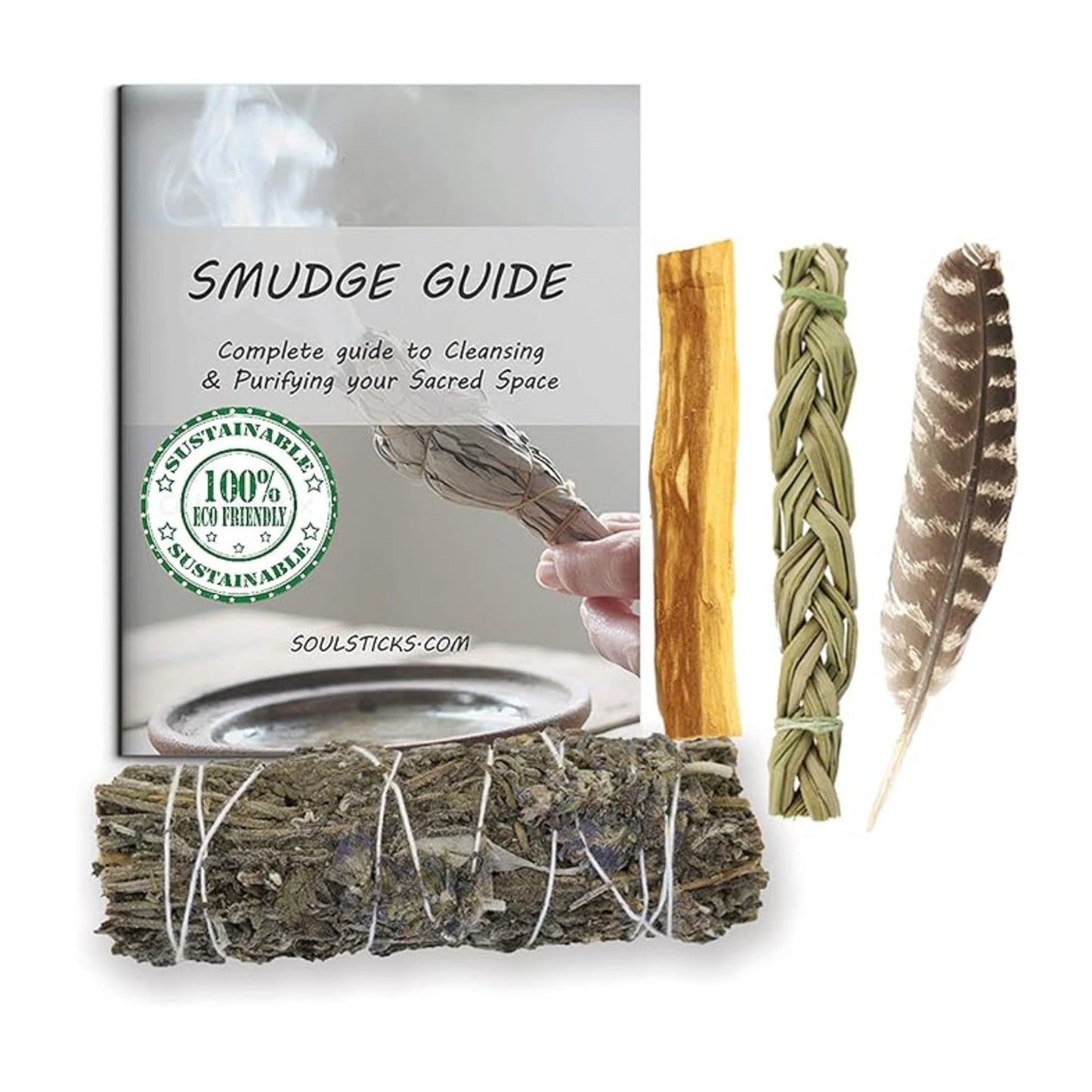 Ancient VEDA Sage Smudge Kit | Lavender, Sweetgrass, & Palo Santo Sticks Smudging Kit for Meditation, Yoga, Reiki, Home Cleansing, & Aromatherapy (Starter Kit, Lavender Sage)