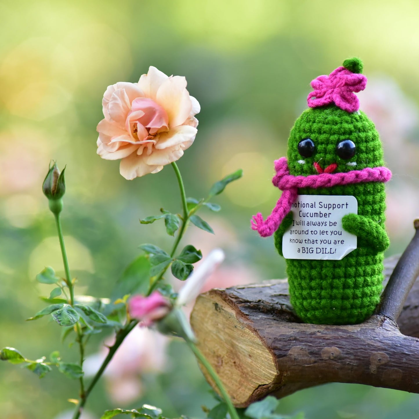 KALAWALK Funny Crochet Pickles 1 Pcs with Affirmations Cards for Inspirational Novelty Good Luck Gift and Party Decorations (KK-CKD04- REDCUM)