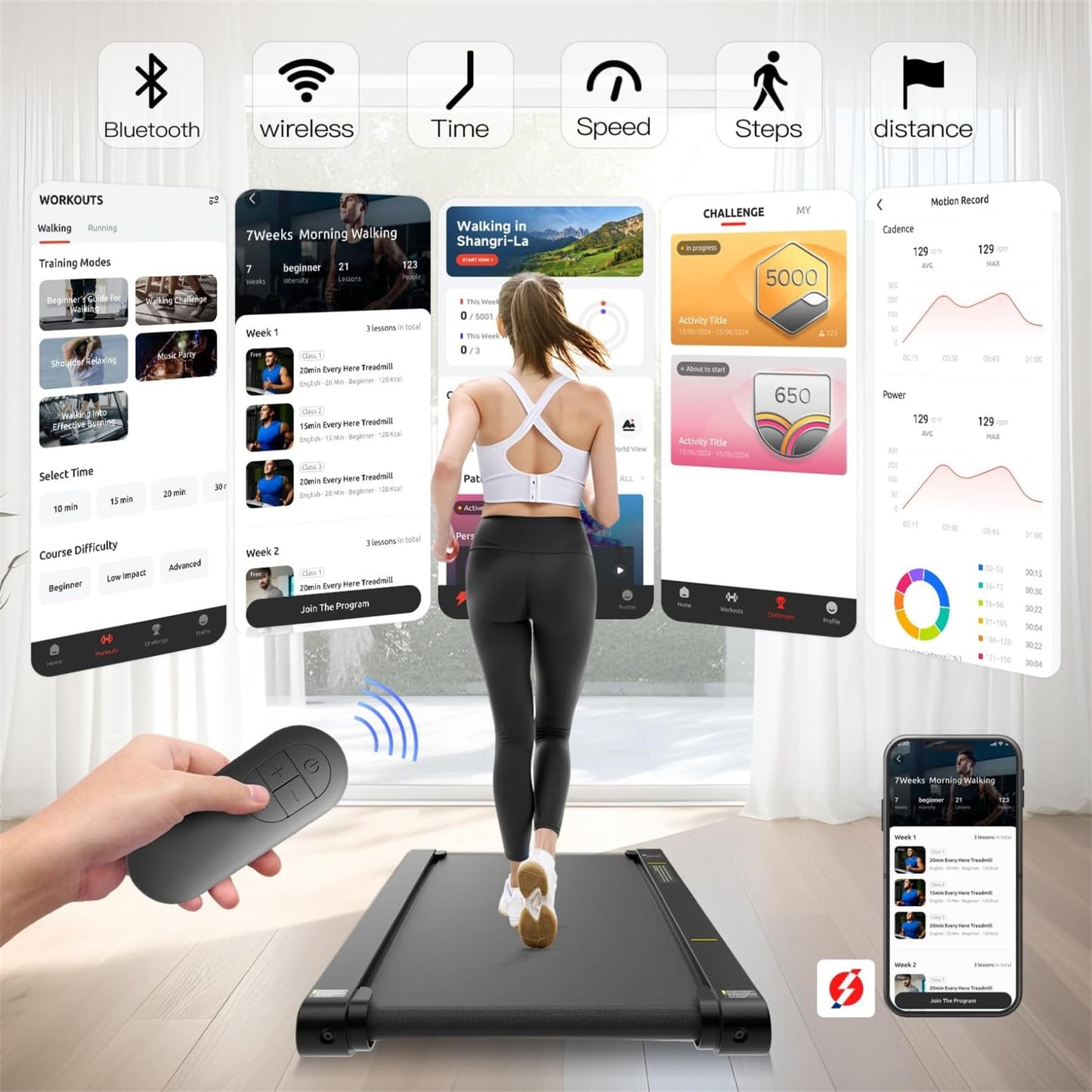 Walking Pad Treadmill with APP, 3 in 1 Under Desk Treadmill, 2.5HP Low Noise Walking Vibration Pad with Remote Control,Portable Treadmills for Home Office, Red