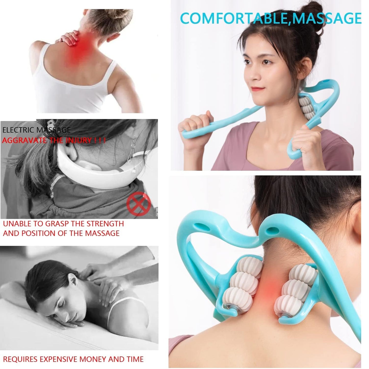 HaSeftni Trigger Point Roller Massager Tool with 6 Balls for Pain Relief deep Tissue Handheld Suitable for Legs Waist Neck and Shoulder Massage Relaxer (Blue)