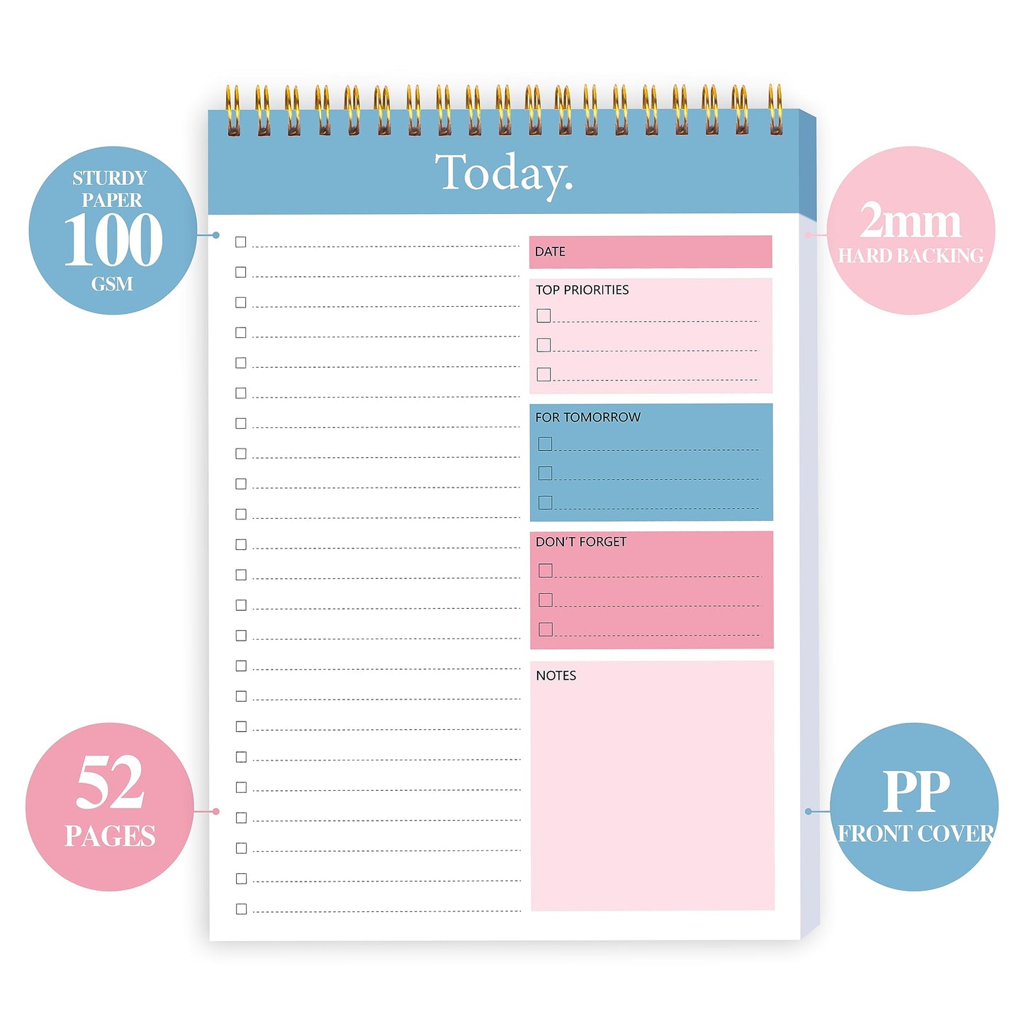 To Do List Notepad - Daily Planner Notepad Undated 52 Sheets Tear Off, 6.5" x 9.8" Checklist Productivity Organizer with Hourly Schedule for Tasks