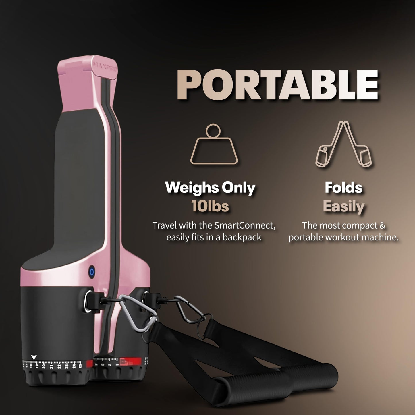 MAXPRO: Portable Smart Cable Gym | As Seen on Shark Tank | All-in-One Portable Workout Machine with Bluetooth & Free APP | Cardio, Strength, Stretching | 5-300lbs Resistance | Power Me Pink