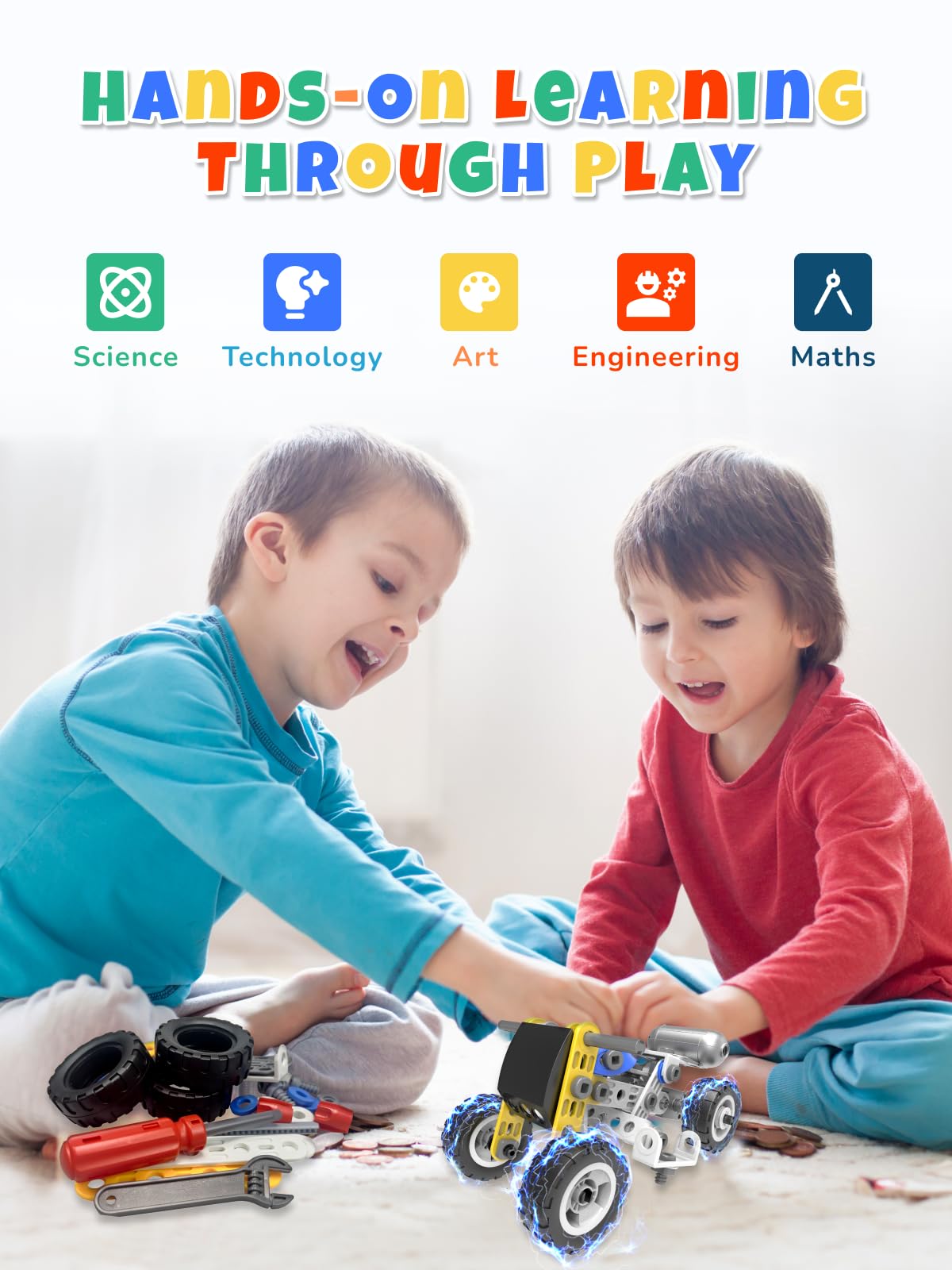 STEM Toys for 5 6 7 8+ Year Old Boy,10 in 1 Electric Building Toys for Kids Ages 4-8 5-7 6-8, Educational Racing Construction Science Kit for Boys 4-6 8-10, Creative Activities Birthday Easter Gift