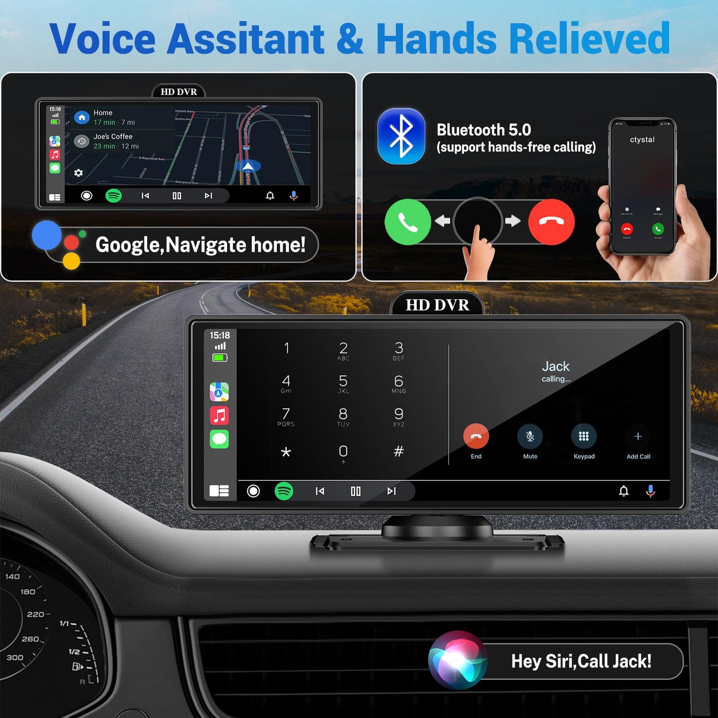Wireless Apple Carplay Screen for Car 4K Dash Cam, 10.26" HD Touchscreen with Portable Apple Carplay & Android Auto Car Stereo, 1080p Backup Camera, GPS Navigation/Mirror Link/Voice Control/Bluetooth